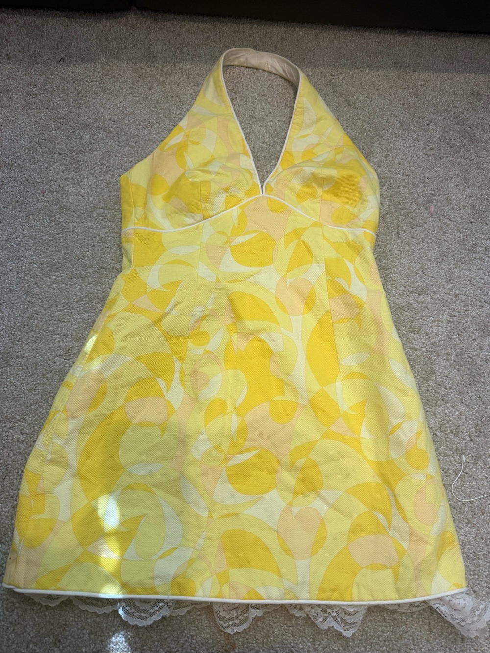 Laundry By Shelli Segal Yellow Halter Mini Dress with Abstract Print